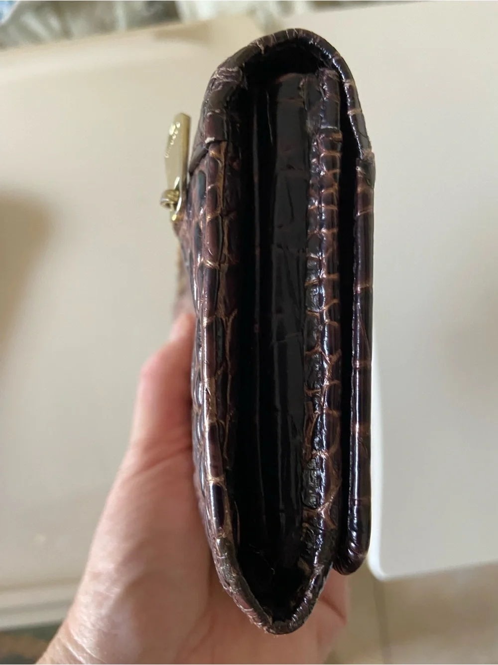 Brahmin Croc-Embossed Leather Card Holder in Dark Brown